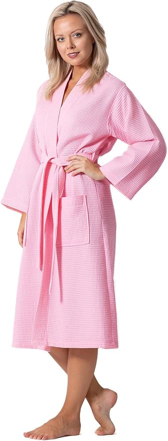 Turkish Linen Waffle Knit Lightweight Kimono Spa & Bath Robes for Women - Quick Dry - Soft