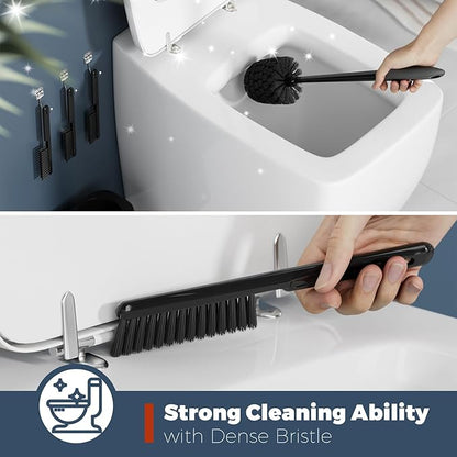 Toilet Brush, 3 Pack Toilet Brush and Holder Set Bathroom Accessories, Toilet Bowl Brush and Holder with 3 Crevice Brush for Bathroom, Toilet Scrubber Brush (Black)