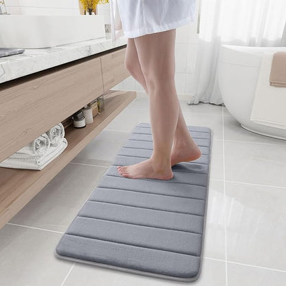 Buganda Memory Foam Bath Mat, 47" x 17", Ultra Soft and Non-Slip Bathroom Rugs, Water Absorbent and Machine Washable Bath Rug Runner for Bathroom, Shower, and Tub, Medium Grey