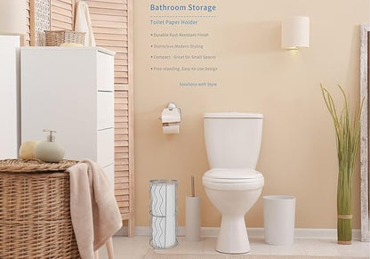 Decorative Metal Standing Toilet Tissue Holder for Bathroom/Powder Room, Compact Tissue Reserve for 3 Rolls of Toilet Paper Grey