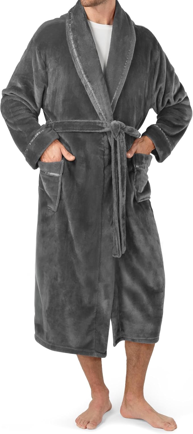 PAVILIA Mens Soft Robe | Warm Fleece Robes for Men, Soft Spa Bathrobe with Shawl Collar and Pockets