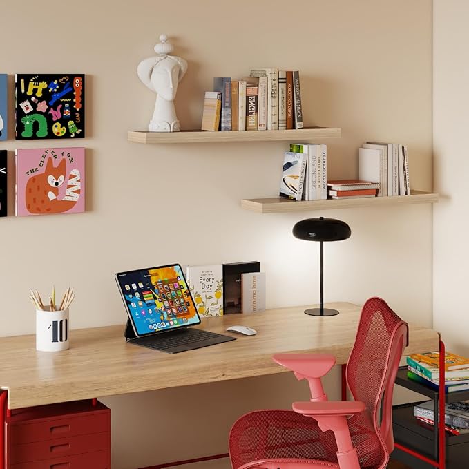 White Shelves for Wall Floating Shelves Bathroom, Bedroom and Living Room, Wall Shelves & Book Shelf for Room, Hanging Shelf, Modern Wooden Mounted Floating Shelf, 12x7x1.5 in, Set of 2