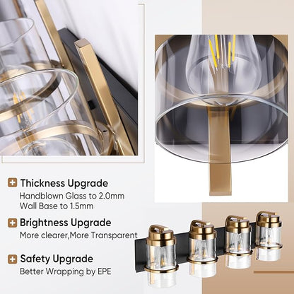 Black Gold Wall Sconces,Bathroom Vanity Light Fixtures,4 Lights Black Sconce Over Mirror,Farmhouse Bathroom Lights(Bulbs not Included)