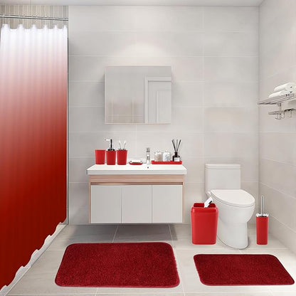 Burgundy Bathroom Accessories Set with Shower Curtain and Rugs, Dark Red Bathroom Accessories with Trash Can,Toothbrush Holder and Cup,Soap Dispenser,Tray,Soap Dish,Toilet Brush,Qtip Holders