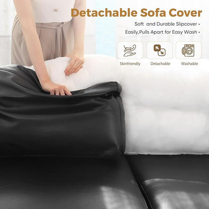 118.5" Faux Leather Modular Sectional Sofa, L Shaped Couch Set for Living Room, 7-Seater Comfy Cloud Couches with Storage Seat Black