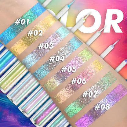 CHARMACY Chameleon Liquid Eyeliner, Liquid Glitter Eyeliner, Highly Pigmented, Metallic MultiColor Shifting waterproof Eyeliner, Ultra-Fine Tip, Longwearing, Smudge-proof (#301)