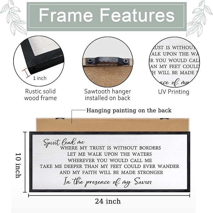 Spirit Lead Me Wall Art Decor 24×10 Inch Christian Scripture Office Inspirational Lyrics Ready to Hang Wooden Framed Sign (Black)