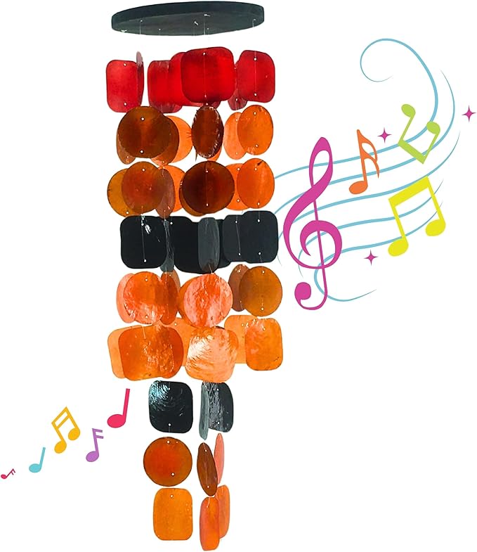 Bellaa 20720 Wind Chimes for Outside Capiz Sea Glass Shells Orange Red Black Outdoor Windchimes Home Garden Patio Yard Lawn Unique Gifts Mom Grandma