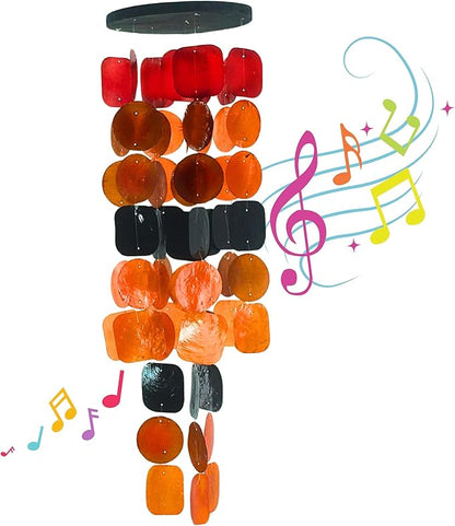 Bellaa 20720 Wind Chimes for Outside Capiz Sea Glass Shells Orange Red Black Outdoor Windchimes Home Garden Patio Yard Lawn Unique Gifts Mom Grandma