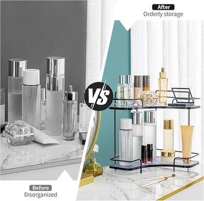 Seoneiro 2 Tier Corner Bathroom Counter Organizer, Cosmetic Skincare Organizer, Bathroom Countertop Perfume Tray Vanity Organizer, Kitchen Spice Corner Storage Shelf