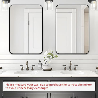 Fabuday Black Bathroom Mirror for Over Sink Wall - 24x36 Rectangle Mirror with Matte Metal Frame, Big Rounded Rectangular Vanity Mirrors for Bedroom, Living Room, Entryway, Horizontally/Vertically