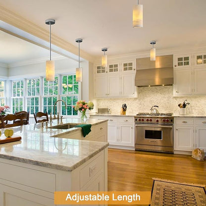 Alabaster Pendant Light Kitchen Island, H-9.5in Nickel Pendant Light Fixtures with Natural Marble Shade, Adjustable Ceiling Pendant for Dining Room, Living Room, Bedroom & Bathroom