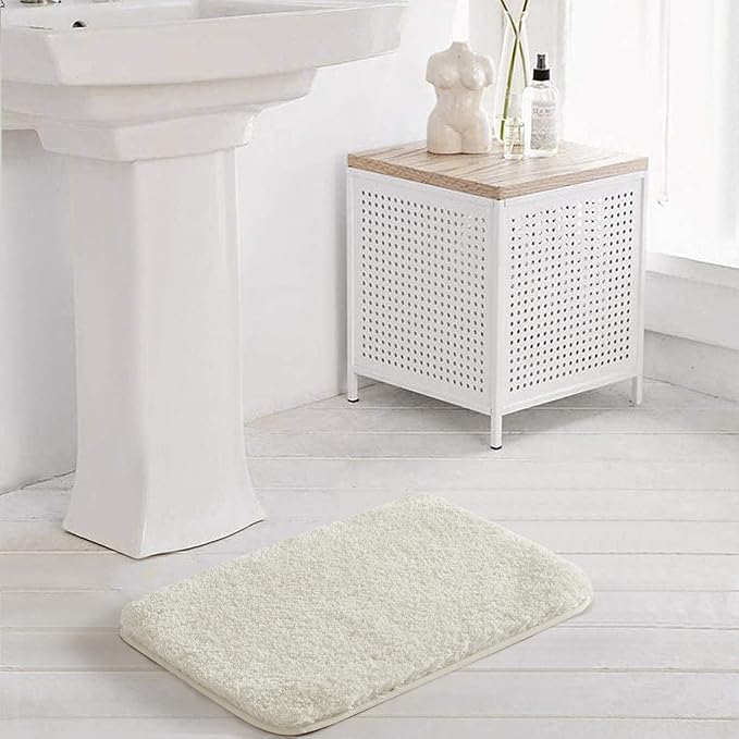 Suchtale Non Slip Bath Mat - Soft Microfiber Shaggy Bath Mat for Bathroom, Machine Washable, Thick Plush, Water Absorbent (16 x 24 Ivory)