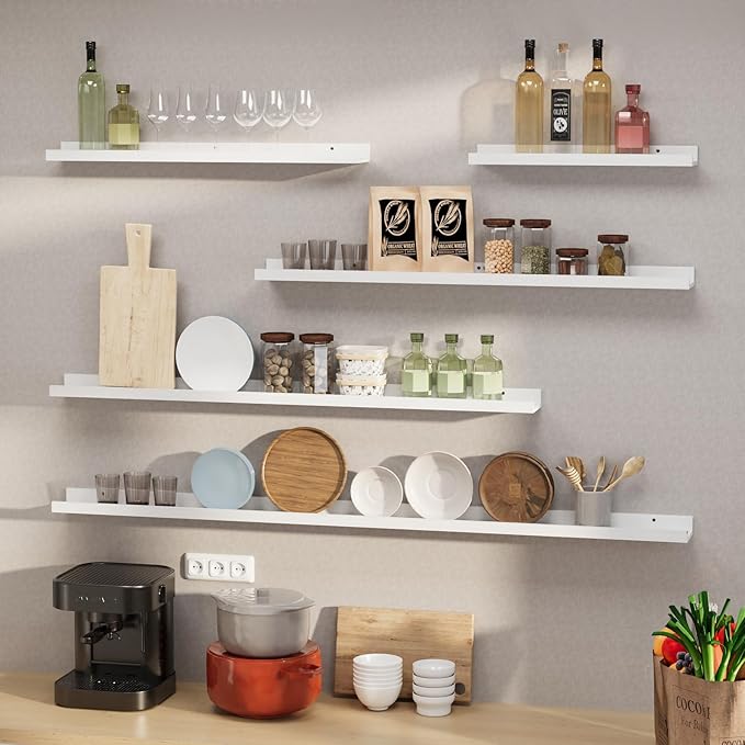 SAUMONIERES Picture Ledge Shelf Floating Book Shelves Set of 2 Wall Mounted Solid Wood for Bedroom Bathroom Living Room Kitchen, 72 Inch White