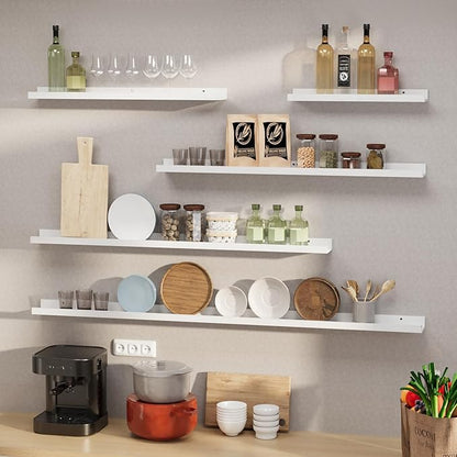 SAUMONIERES Picture Ledge Shelf Floating Book Shelves Set of 2 Wall Mounted Solid Wood for Bedroom Bathroom Living Room Kitchen, 36 Inch White