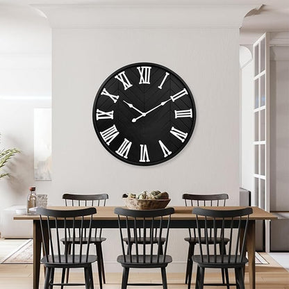 30 Inch Large Wall Clock Farmhouse Style - Black Silent Non-Ticking Rustic Decor for Living Room, Kitchen, Bedroom