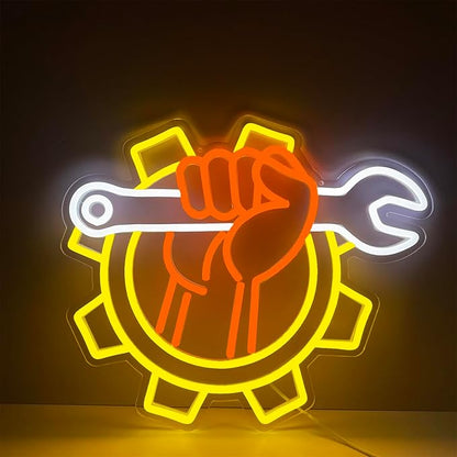 Wrench Neon Sign for Wall Decor – USB Powered LED Garage Sign with Dimmer, Car Room Accent Light, Auto Repair Workshop Wall Lamp, Man Cave Neon Decor, Gift for Dad or Car Enthusiast 13"x14.3"
