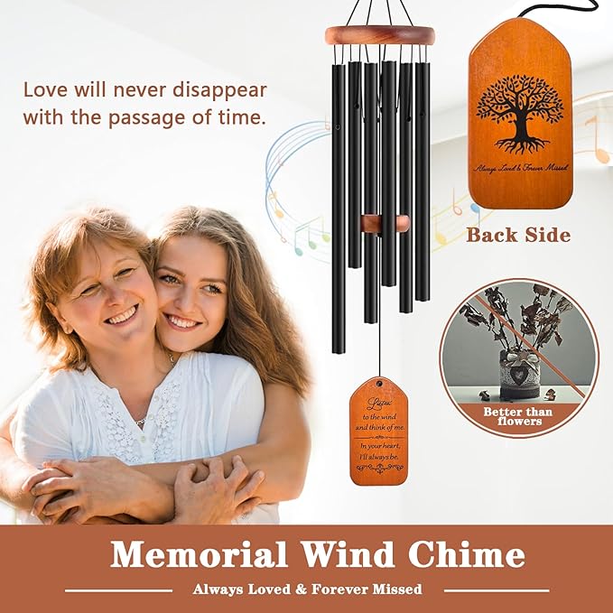 Sympathy Gift Baskets, 30" Wooden Memorial Wind Chimes for Loss of Loved One, Memorial/Bereavement/Condolence/Funeral Gifts, in Memory of a Loved One Mother Father
