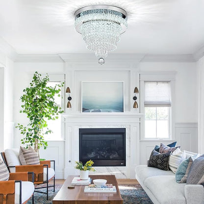 16“ Crystal Chandeliers Round Modern LED Chandelier Light Flush Mount Ceiling Light Fixtures with Remote Control for Bedroom Living Room Dining Room (dimmable)