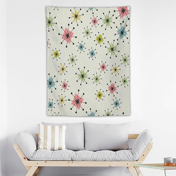 ICMOLYYENLO Abstract Cat Tapestry, Medieval Abstract Atomic Star Cat Vintage Home Wall Hanging Art Tapestry for Bedroom Living Room Dormitory 50x60 Inch