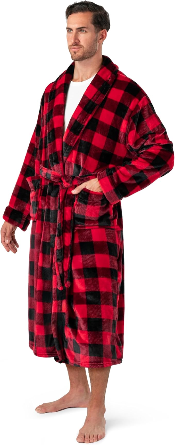 PAVILIA Mens Soft Robe | Warm Fleece Robes for Men, Soft Spa Bathrobe with Shawl Collar and Pockets