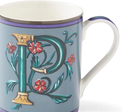 Spode Kit Kemp Alphabet Mug - Letter P Monogram in Fine China, 12oz Ceramic Coffee Cup for Hot Drinks, Personalized Drinkware for Unique Gifts, Dishwasher Safe Tea or Coffee Mug - Gift Box Included