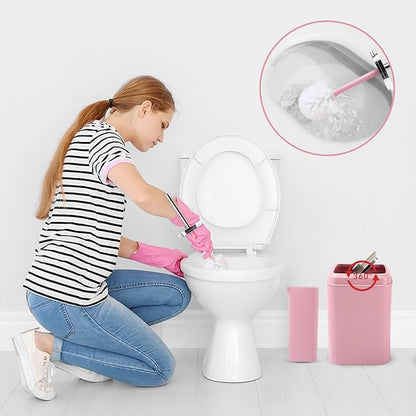 Pink Bathroom Accessories Set, 9PCS Pink Bathroom Accessory Sets Complete with Trash Can, Tray,Soap Dispenser,Soap Dish,Toothbrush Holder,Cup,Toilet Brush and Qtip Holders for Housewarming