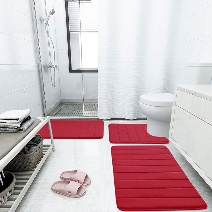Buganda Memory Foam Bath Mat, 70" x 24", Ultra Soft and Non-Slip Bathroom Rugs, Water Absorbent and Machine Washable Bath Rug Runner for Bathroom, Shower, and Tub, Red