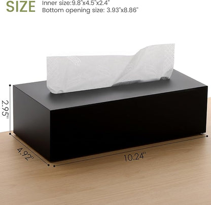 SANRUI Acrylic Facial Tissue Box Cover Holder with Snap Bottom Cover Rectangle Napkin Dispenser Organizer for Bathroom Kitchen and Office Desk (Matt Black)