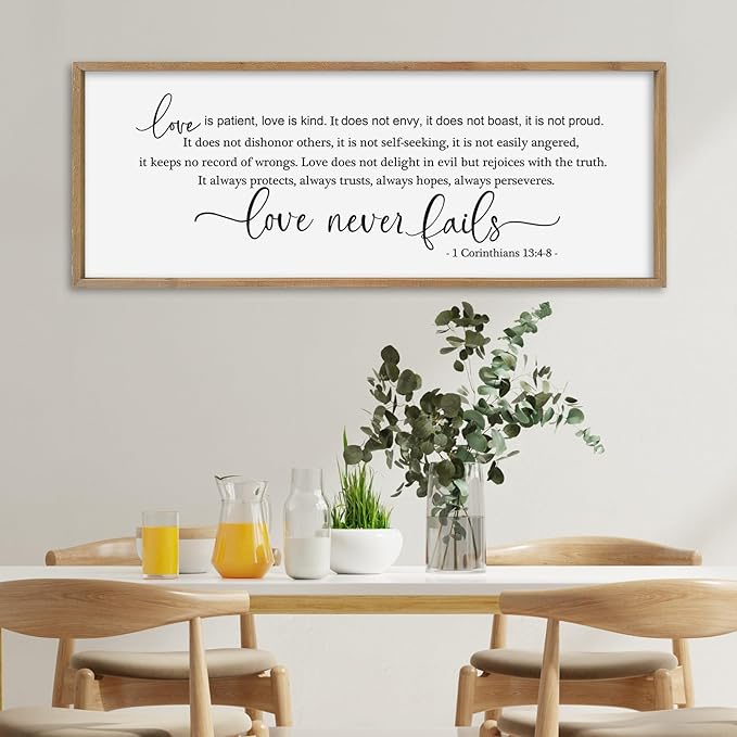 SRSZHIYUE Love is Patient Kind Sign Wall Decor Art 40"×15" 1 Corinthians 13 4-8 Master Bedroom Christian Wood Framed Large Wall Hanging (Wood)