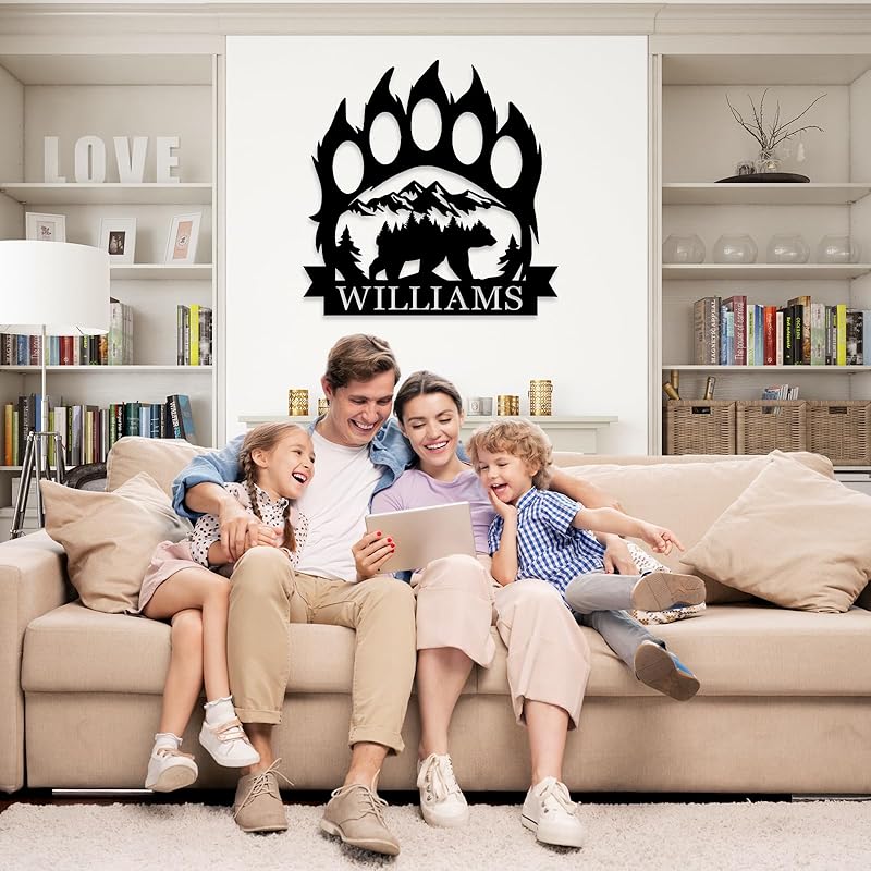 Personalized Bear Paw Metal Wall Decor, Rustic Forest Bear Wilderness Sign, Forest for Living Room Indoor Decor, Rustic Cabin Hunting Bear Paw Signs