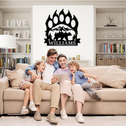 Personalized Bear Paw Metal Wall Decor, Rustic Forest Bear Wilderness Sign, Forest for Living Room Indoor Decor, Rustic Cabin Hunting Bear Paw Signs