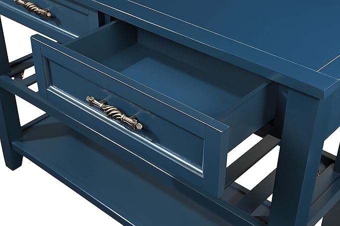Solid Wood Console Table Entryway Table with Storage Drawers and Shelves Sofa Table for Entry Hallway Foyer(42" Navy Blue)