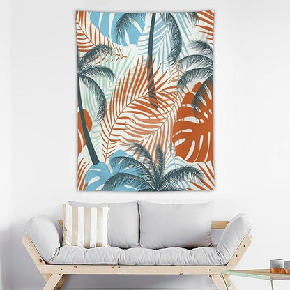 ICMOLYYENLO Palm Leaf Tapestry Wall Hanging, Tropical Leaves Plant Jungle Green Hawaiian Art Home Decor for Guest Bedroom Living Room Dormitory 60x60 Inch