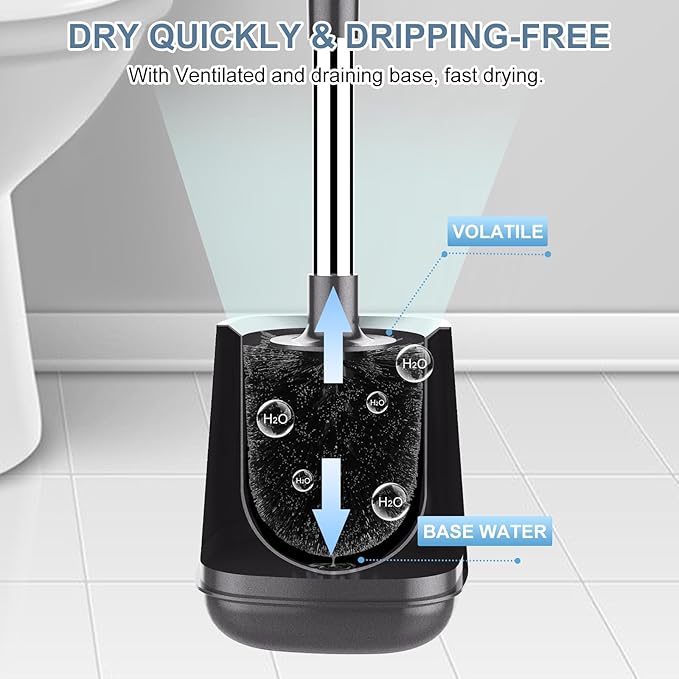 SetSail Toilet Brush and Holder, Self Closing Lid Toilet Bowl Brushes Holder and Extra Long Handle Ventilated Toilet Brush Set for Bathroom Cleaning, Nylon Bristles, Grey