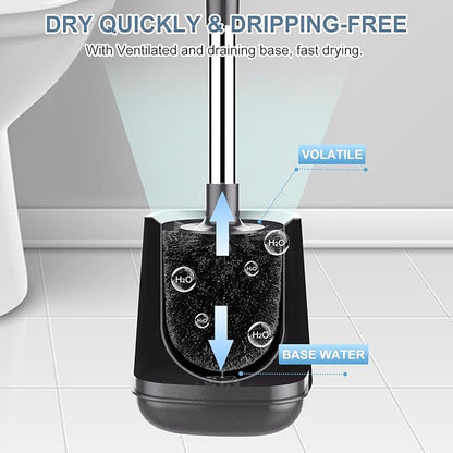 SetSail Toilet Brush and Holder, Self Closing Lid Toilet Bowl Brushes Holder and Extra Long Handle Ventilated Toilet Brush Set for Bathroom Cleaning, Nylon Bristles, Grey