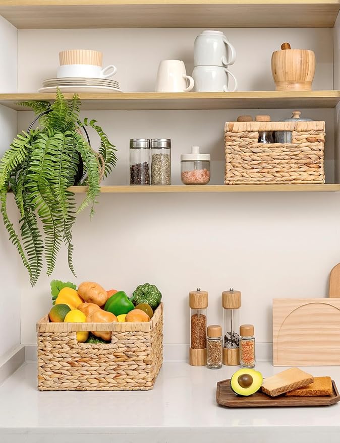 StorageWorks Wicker Storage Basket, Large and Small Baskets, Water Hyacinth Basket for Organizing, Decorative Water Hyacinth Storage Baskets, Set of 2