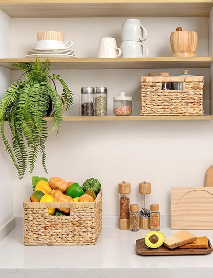 StorageWorks Wicker Storage Basket, Large and Small Baskets, Water Hyacinth Basket for Organizing, Decorative Water Hyacinth Storage Baskets, Set of 2