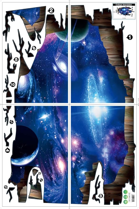 Blue Purple Galaxy Wall Decals, Removable Sticker,The Art Magic 3D Milky Way Dreamscape Home Decor (4 Sheets)