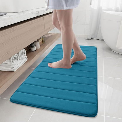 Buganda Memory Foam Bath Mat, 47" x 20", Ultra Soft and Non-Slip Bathroom Rugs, Water Absorbent and Machine Washable Bath Rug Runner for Bathroom, Shower, and Tub, Peacock Blue