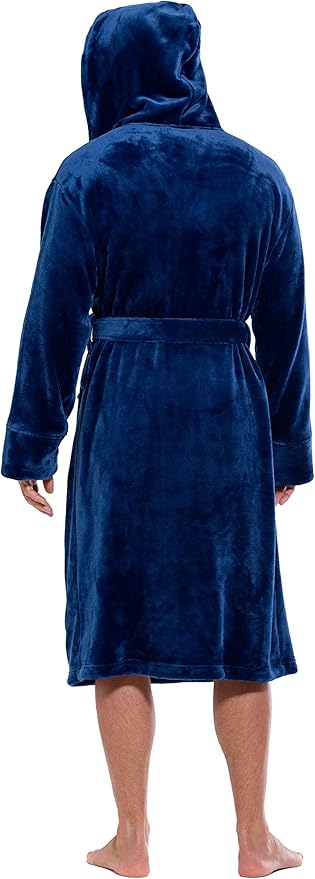 Turquaz Plush Robes For Men, Soft Fuzzy Hooded Mens Bathrobes, Long Comfy Robe For Men