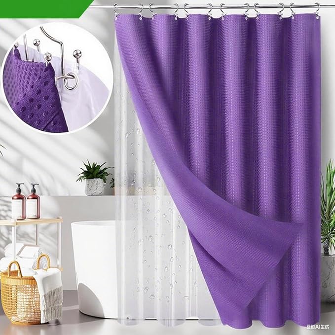 Purple Bathroom Set, 25 PCS Bathroom Accessories Set with Shower Curtains, Rugs, Trash Can, Toothbrush Holder, Soap Dispensers, Toothbrush Cup, Vanity Tray, Soap Dish, Toilet Brush, Qtip Holders