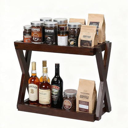 Bathroom Counter Organizer with Basket, Wooden Sink Shelf for Vanity Storage, Storage Organizers for Bathroom, Kitchen, Dresser (Brown-Brown)