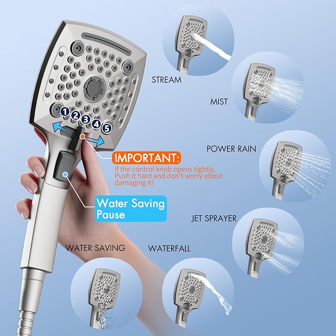 ELLO&ALLO Shower Tub Shower Faucet Set Brushed Nickel Mixing Valve and Trim Kit, Rainfall Waterfall Shower Head with Handheld Combo