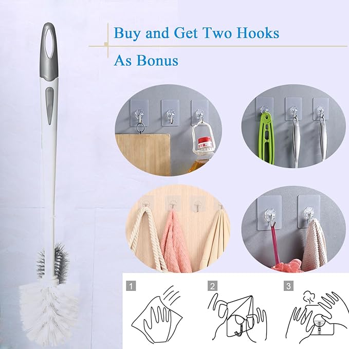 2 Pack Toilet Bowl Brush Without Holder for Bathroom, Under-Rim Double Brush Head, Long Handle Household Cleaning Brushes Set (2 Pack Grey Brush Without Holder)