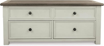 Signature Design by Ashley Bolanburg Farmhouse Lift Top Coffee Table with Drawers, Antique Cream & Brown