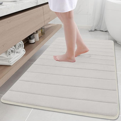 Buganda Memory Foam Bath Mat, 47" x 32", Ultra Soft and Non-Slip Bathroom Rugs, Water Absorbent and Machine Washable Bath Rug Runner for Bathroom, Shower, and Tub, Cream