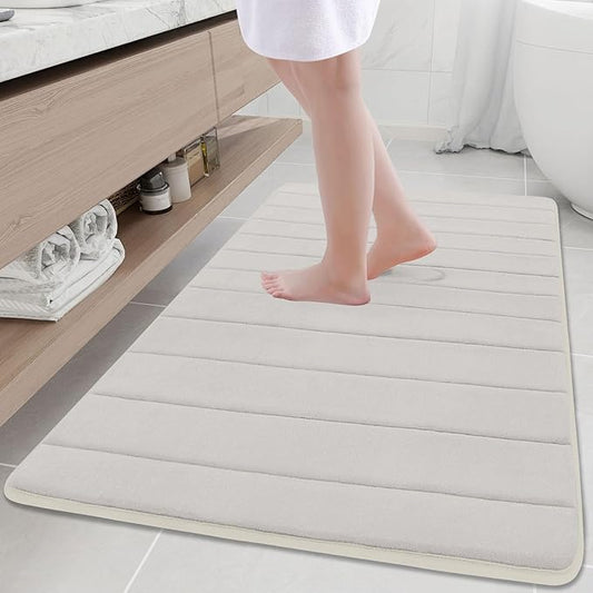 Buganda Memory Foam Bath Mat, 47" x 32", Ultra Soft and Non-Slip Bathroom Rugs, Water Absorbent and Machine Washable Bath Rug Runner for Bathroom, Shower, and Tub, Cream