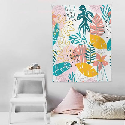 ICMOLYYENLO Tropical Green Leaves Tapestry, Exotic Leaves Beautiful Bedroom Wall Hanging, Floral Poster Blanket for Bedroom Living Room Dormitory Apartment 60x60 Inch