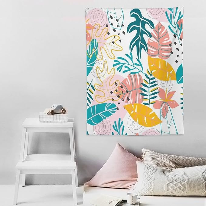 ICMOLYYENLO Tropical Green Leaves Tapestry, Exotic Leaves Beautiful Bedroom Wall Hanging, Floral Poster Blanket for Bedroom Living Room Dormitory Apartment 30x40 Inch